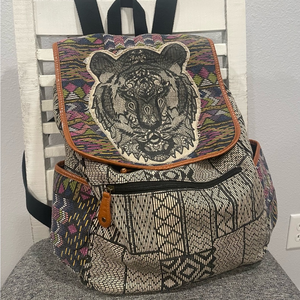 Mossimo Supply Co. Boho, slouchy hobo woven backpack with Tiger Face Embroidery